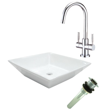 Kingston Brass Vessel Sink W/Sink Faucet And Drain Combo, White/Chrome EV4256S8291